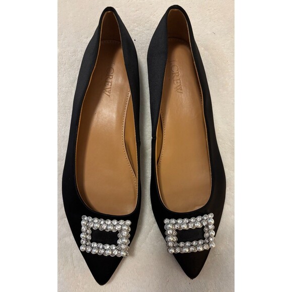 J.CREW Marina Pointy-toe Crystal Satin Black Flats US 7 Holiday Christmas - Picture 2 of 8